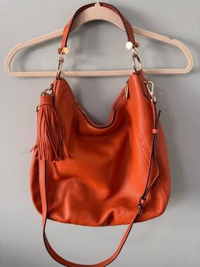Michael Kors Orange Oversized Shoulder Slouchy Hobo Pebble Leather Crossbody Bag